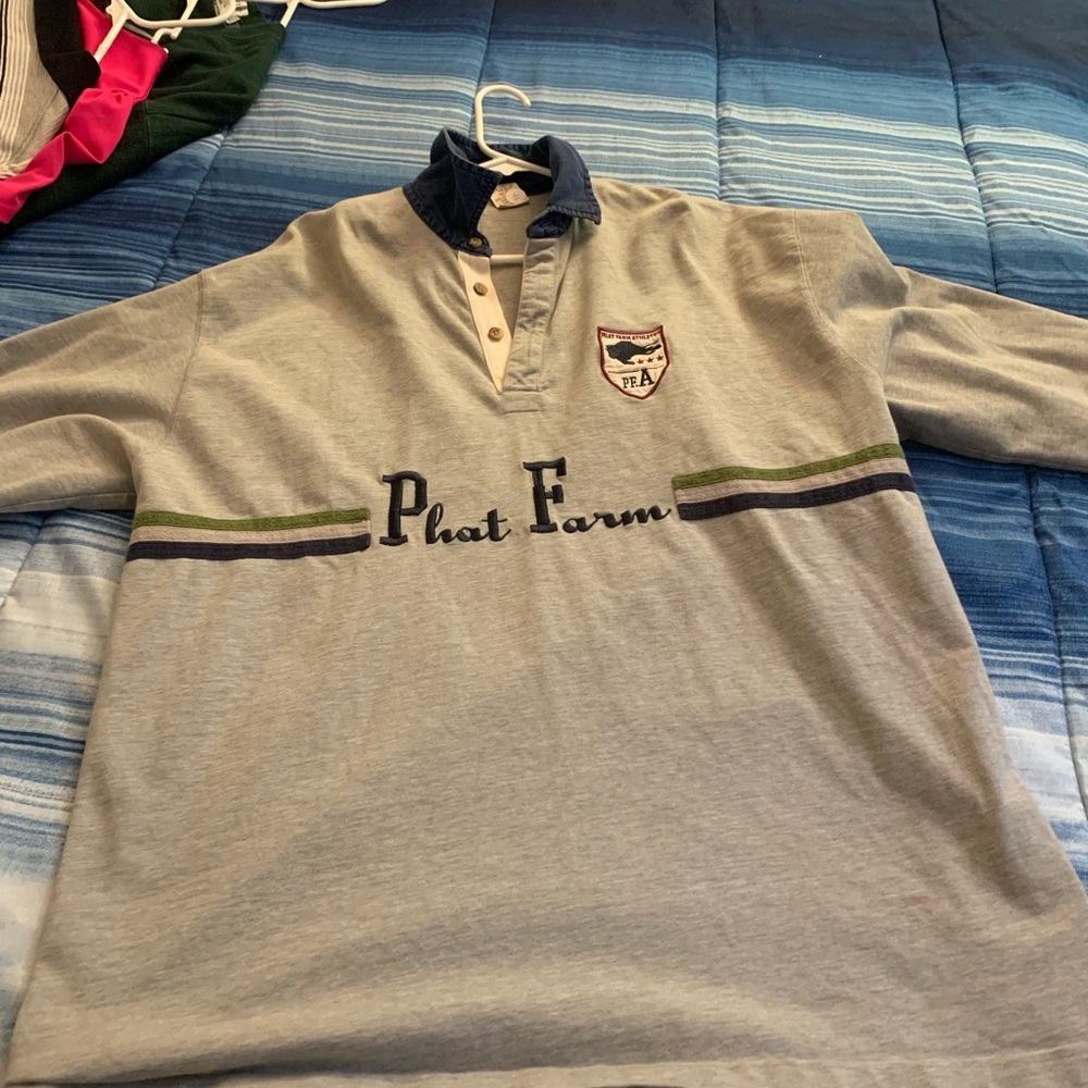 Phat Farm Navy and Gray Cotton Polo